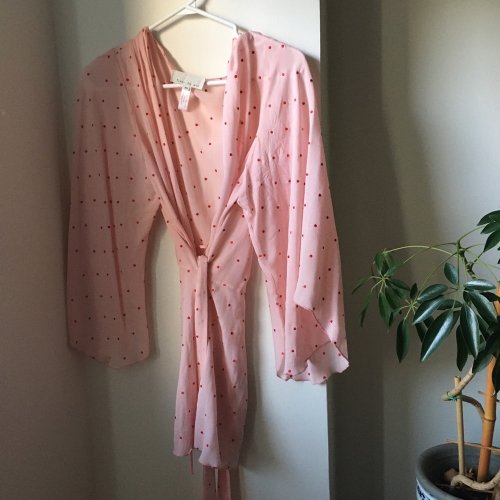 Fleur Du Mal Dot Embroidered Angel Sleeve Robe Sz S/M 100% Silk